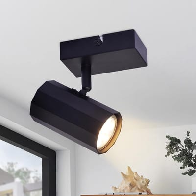 NETTLIFE Opbouwspot - 1-Lichts - zeshoekig - Metaal - GU10 Fitting - Plafondspot - Zwart - 350° draaibar - Vintage Plafondlamp - voor Woonkamer | Slaafkamer | Gang - Zonder Lichtborn