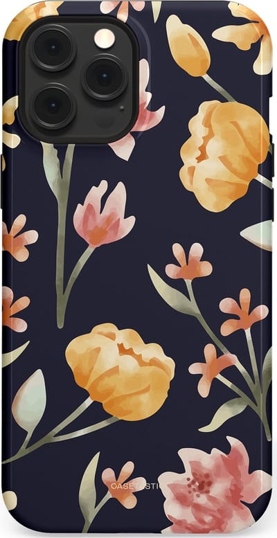 Casetastic Hoesje Geschikt voor Apple iPhone 12 Pro Max Magsafe - Stijlvolle Beschermende Duo-layer Case - Bloemen Nacht
