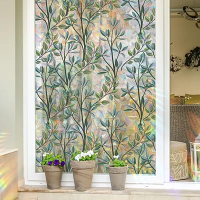 Raamfolie Decoratief - Privacy Folie - Decoratief Glas - Regenboog Effect - 40 x 101 cm - Plantenbladeren