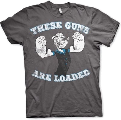 Popeye Heren Tshirt -S- These Guns Are Loaded Grijs