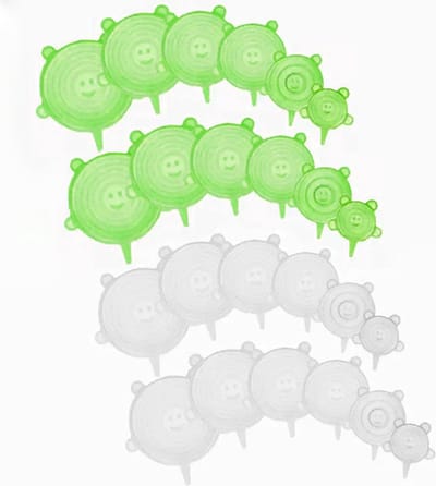 Bovista Afsluitdeksel - Stretch Deksel - Siliconen - Rekbare Deksel - Vershouddeksel - Herbruikbaar - Set - 12 Stuks Wit - 12 Stuks Groen