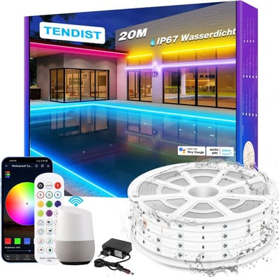 20 m waterdichte RGB LED strip voor buiten - IP67, 24V, muziek synchronisatie, Alexa compatibel