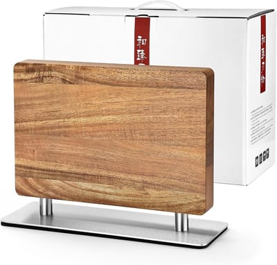 SnelShoppen - Magnetische Messenset Houder, Dubbelzijdig, Acacia Hout, Roestvrijstalen Onderkant, Keuken Messenblok, Sterke Magnetische Suction, Keuke