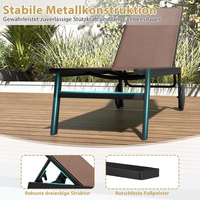 Ligstoel met wielen 190 x 59 x 33,5 cm – Verstelbare zonneligstoel 6 standen, sneldrogende ademende stof, tot 150 kg draagkracht, tuin ligbed voor terras, balkon en zwembad – Nicolehome