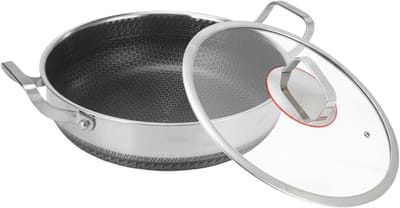 Braadpan Met Deksel,Dubbele Handvatten Antiaanbak RVS Keukengerei Met Deksel | Braadpan,Voor Keuken Huis Restaurant Aanbraden Bakken Roerbakken Eieren Pannenkoeken Steaks