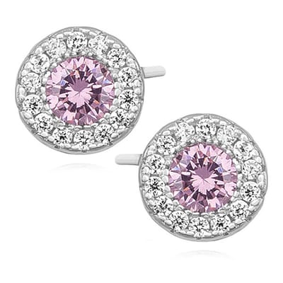 Joy|S - Zilveren elegante ronde oorbellen - 7.5 mm rond - roze zirkonia - gehodineerd