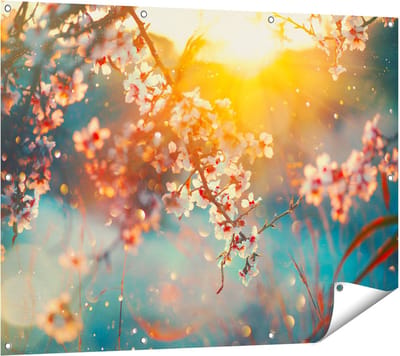 Gards Tuinposter Bloesemboom tijdens Zonsondergang - Bloem - 120x90 cm - Tuindoek - Tuindecoratie - Wanddecoratie buiten - Tuinschilderij