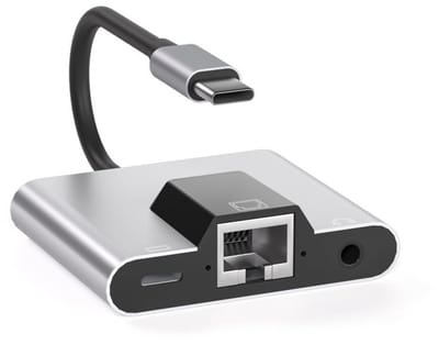 Allecto - USB naar Ethernet-adapter - Type-C naar Ethernet - 3-in-1 multifunctioneel - compact formaat - 10/100 Mbps LAN - ideaal voor onderweg - g...