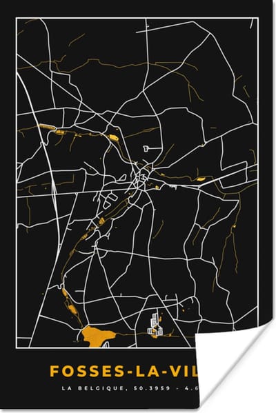 Poster Stadskaart - Fosses-La-Ville - Plattegrond - Goud - Kaart - 120x180 cm XXL
