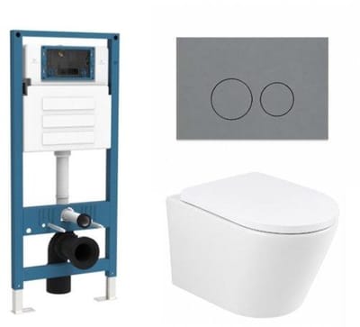 QeramiQ Dely Toiletset - inbouwreservoir Qeramiq Flush - 35mm zitting - kunststof licht grijze bedieningsplaat - ronde knoppen - mat wit