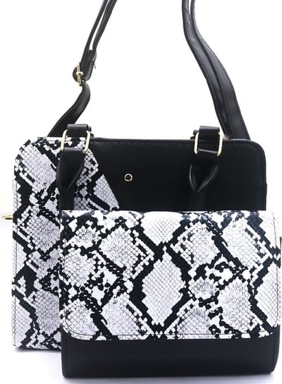 Set Tassen Dames - Handtas en Clutch - Slangenprint - PU Kunstleer - 25x21,5x10 cm - Zwart