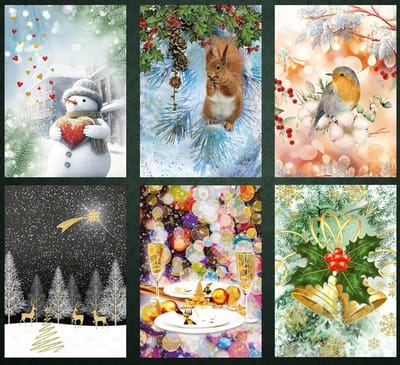 Kerstkaarten - set van 6 - met goudfolie - stijlvolle kerstkaarten - chique kerstkaarten - zonder tekst Artige
