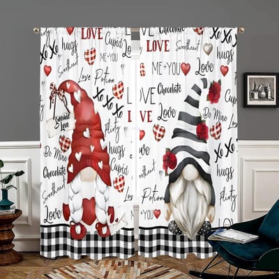 2 stuks, dwerg wit hart woord gordijnen -30% verduisterend - geschikt voor woonkamer, slaapkamer, Valentijnsdag huisdecoratie W150CM H166CM&Rod pocket white