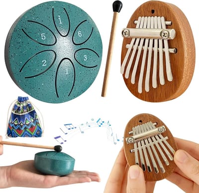 Set van 2 Mini Muziekinstrumenten: Kalimba Duimpiano en Regenmaker Trommel voor Beginners