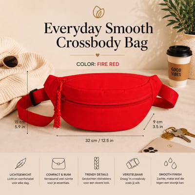 Everyday Smooth Crossbody Bag – Rood - Verstelbaar Schouder- & Heuptasje – Dames - Festivals + Reizen