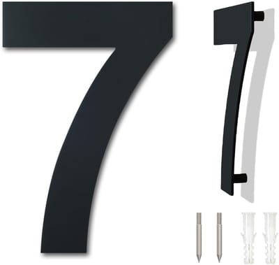 Black Brushed Modern House Number -230mm Height - Made of Solid 304 Stainless Steel, Floating Appearance and Easy to Install (Number 7 Seven)
