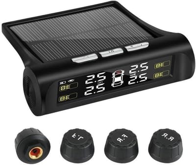 Bandenspanning Monitor Systeem - TPMS Sensor Set - Veiliger Rijden - Zonne-energie Opladen - 4 Externe Sensoren - Zwart