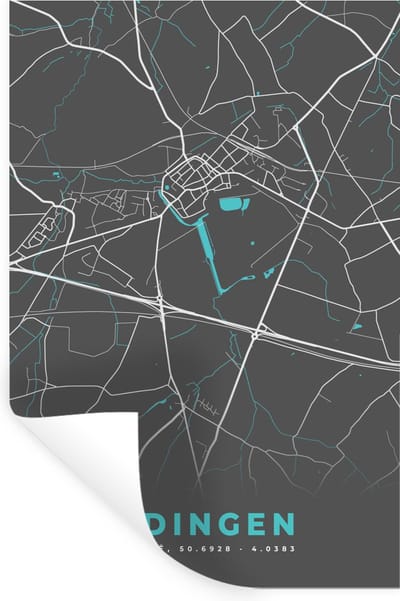 Muurstickers - Sticker Folie - Stadskaart – Grijs - Kaart – Edingen – België – Plattegrond - 20x30 cm - Plakfolie - Muurstickers Kinderkamer - Zelfklevend Behang - Zelfklevend behangpapier - Stickerfolie