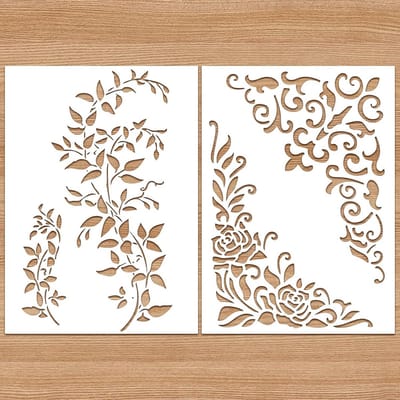 2x Groot Herbruikbaar Sjabloon met Ranken en Bladeren - A4 Stencil voor Schilderen op Hout, Muren en Knutselen