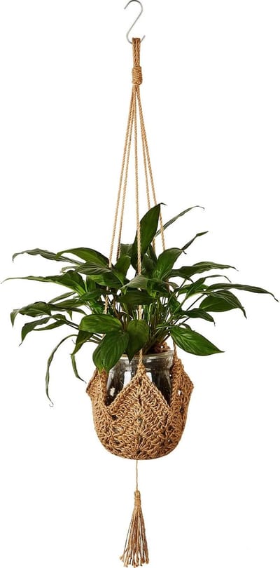 Plantenhanger van netwerk — Hangmand voor planten — Geschikt voor potten van 8–30 cm — Gevlochten jutetouw — Lange plantenhouder — Decoratie voor binnen en buiten — Geschikt voor Halloween, Kerst en alledaagse woonstijlen — Bruin