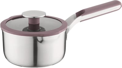 BergHOFF Home Elements Steelpan 16 cm - Rvs Steelpan met Deksel - PFAS-vrije-kasserol - Geschikt voor Inductie en Alle Warmtebronnen - Oven- en Vaatwasserbestendige pan - 1,5 L - Aubergine