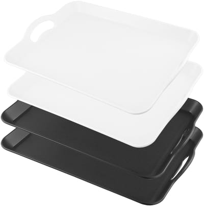 Dailygoods- Dienbladen Set van 4 - Antislip - Plastic - Rechthoekig - 42 x 29 x 4 cm - Witte/Zwarte Trays - Serv Trays