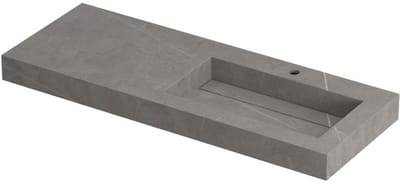 INK Pitch Wastafel Keramische Slab Rechts met Drain en Front en Side Skirts 1 Kraangat - 1200x450x90 mm - Armani Grey Mat