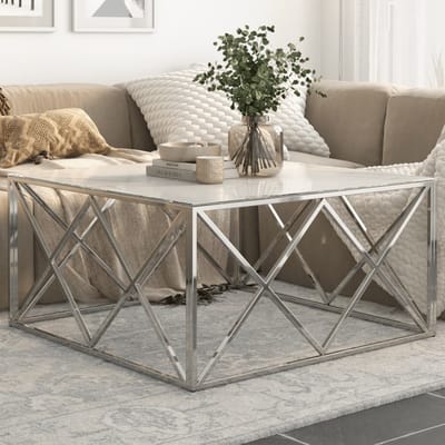 vidaXL - Salontafel - roestvrijstaal - en - gehard - glas - zilverkleurig