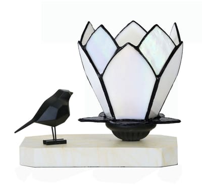 Tiffany tafellamp / sculptuur Ballade van een Vogel White Lotus - Art Deco Trade