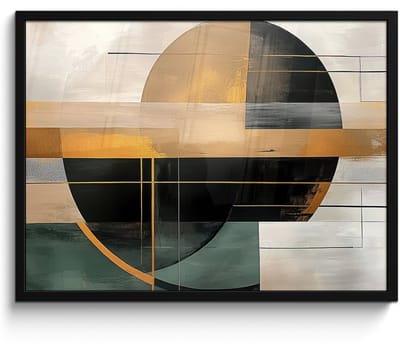 Poster in lijst - Fotolijst 70x50 cm - Posters - Abstract - Goud - Brons - Groen - Vormen - Modern - Posterlijst zwart - Decoratie - Wanddecoratie woonkamer - Muurdecoratie slaapkamer