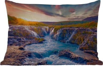Buitenkussens - Tuin - Waterval - Planten - Mos - Landschap - Zonsondergang - Rots - 50x30 cm