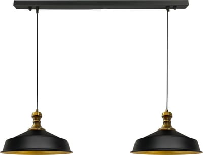 Bamyum AsletlKnob Hanglamp Eettafel Lamp 2 Vlam Zwart Ø40 cm Vintage Eettafel Lamp, Lampenkap Hanglamp