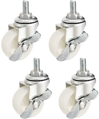 4 Stuks Zwenkwielen 1.5 Inch Nylon Met Rem M8 Schroefdraad