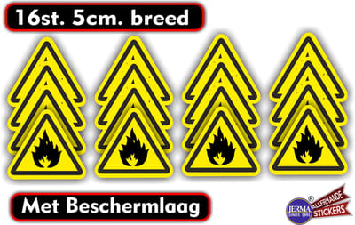 Jerma - Brandgevaar - Vuur - ISO norm - Stickers - 16 st - 5 cm breed - Weerbestendig - Zelfklevend