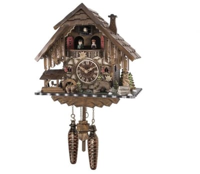 Engstler - 48713_MT - Koekoeksklok - 1-daags kettinguurwerk - Notenhout - met muziek met dansend paar - 35 cm