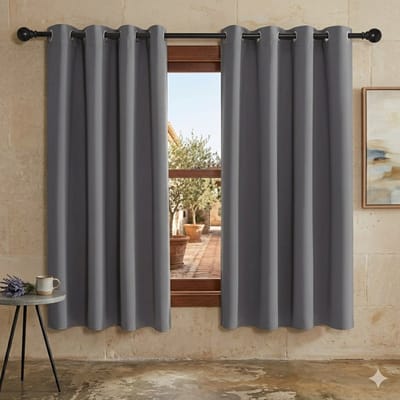 Maison Elara Verduisterende Gordijnen Kort met Lussen - 2 Panelen (140x145 cm) - Grijs - Thermische Isolatie voor Woonkamer en Slaapkamer