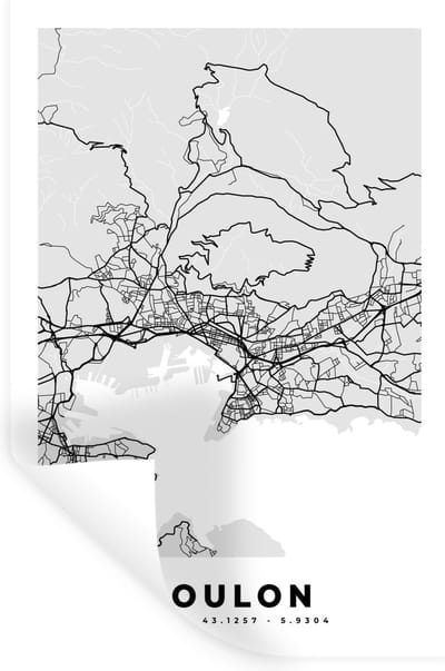 Muurstickers - Sticker Folie - Frankrijk - Plattegrond - Kaart - Toulon - Stadskaart - 20x30 cm - Plakfolie - Muurstickers Kinderkamer - Zelfklevend Behang - Zelfklevend behangpapier - Stickerfolie