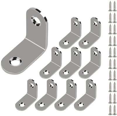 10-delige set haakse beugels van 30 mm x 30 mm, roestvrij staal, L-vormige hoekbeugels met schroeven voor het bevestigen van houten meubels