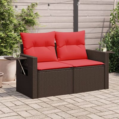 vidaXL Tuinbank met kussens 2-zits poly rattan bruin