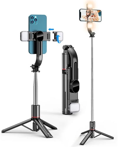 1160mm Selfie Stick met Statief en Dubbele LED Vullampen – Bluetooth Afstandsbediening – Dimbaar Licht – 3-in-1 Uitschuifbare Telefoonhouder – Geschikt voor iPhone, Android, Vloggen & Livestream
