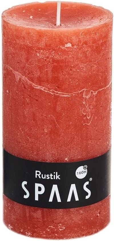 Spaas rustieke cilinderkaars/stompkaars - 1x - oranje - 7 x 13 cm - 60 branduren
