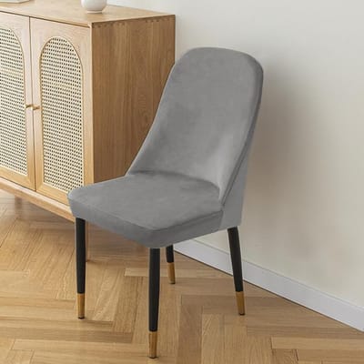 Nouvelles Housses de Chaise Courbée en Velours Housse de Siège de Chaise de Bureau Lavable en Machine Anti-Poussière Housse de Dossier de Chaise Pour Décoration de Maison 1 pièce 1-Pcs gris