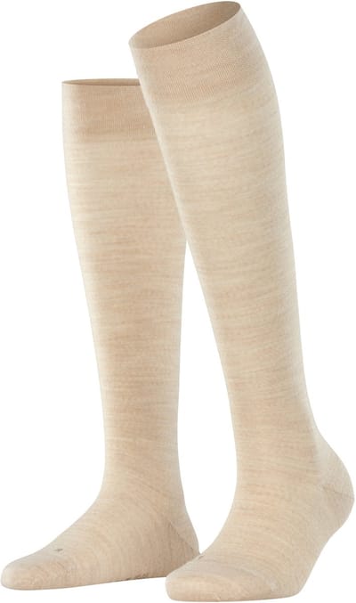 FALKE Sensitive Berlin drukvrije comfort tailleband wol katoen kniekousen dames beige - maat 35-38