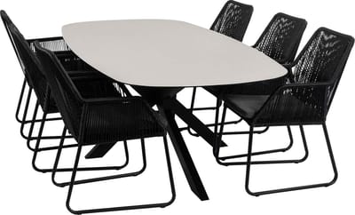 7-delige tuinset | 6 Mona tuinstoelen | Tuintafel Barletta 240x115cm | Black & Black Sandstone