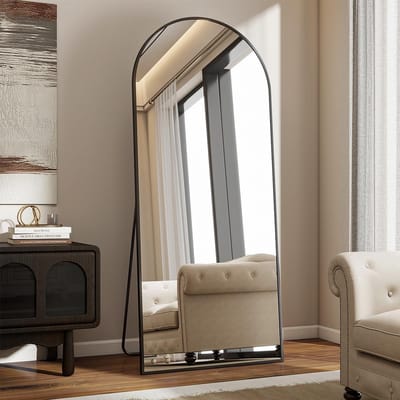 Grote Gebogen Staande Spiegel 24 x 65 inch - Volledige Lengte Zwart Arch Spiegel met Standaard