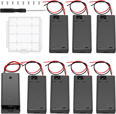 Batterij Houders - 2 AA Houder - Elektronica Projecten - Met Aan/Uit Schakelaar - 8 Stuks Set - Zwart