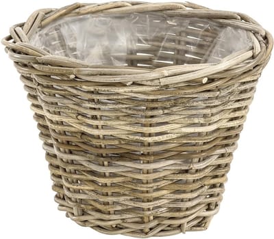 Famanu – Plantenpot rotanlook rond diameter 35 cm hoogte 25 cm voor binnen en buiten grijs bruin