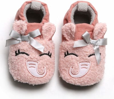 Roze olifant warme en schattige babyslofjes van Baby-Slofje maat 0-6 maanden, 11 cm zool