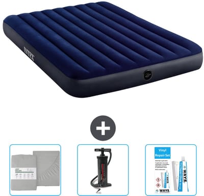 Intex Luchtbed - 2-Persoons - 152 x 203 x 25 cm cm - Blauw - Inclusief Hoeslaken - Pomp en Reparatieset