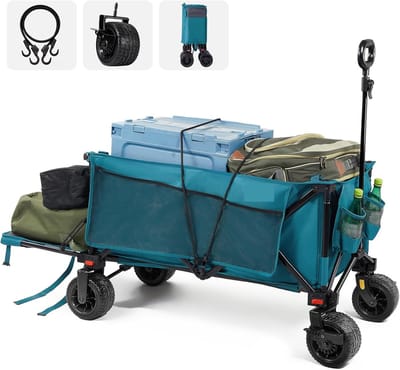 Famanu - Zware strandwagen 300 l, brede wielen en verstelbare achterklep, heavy-duty ontwerp